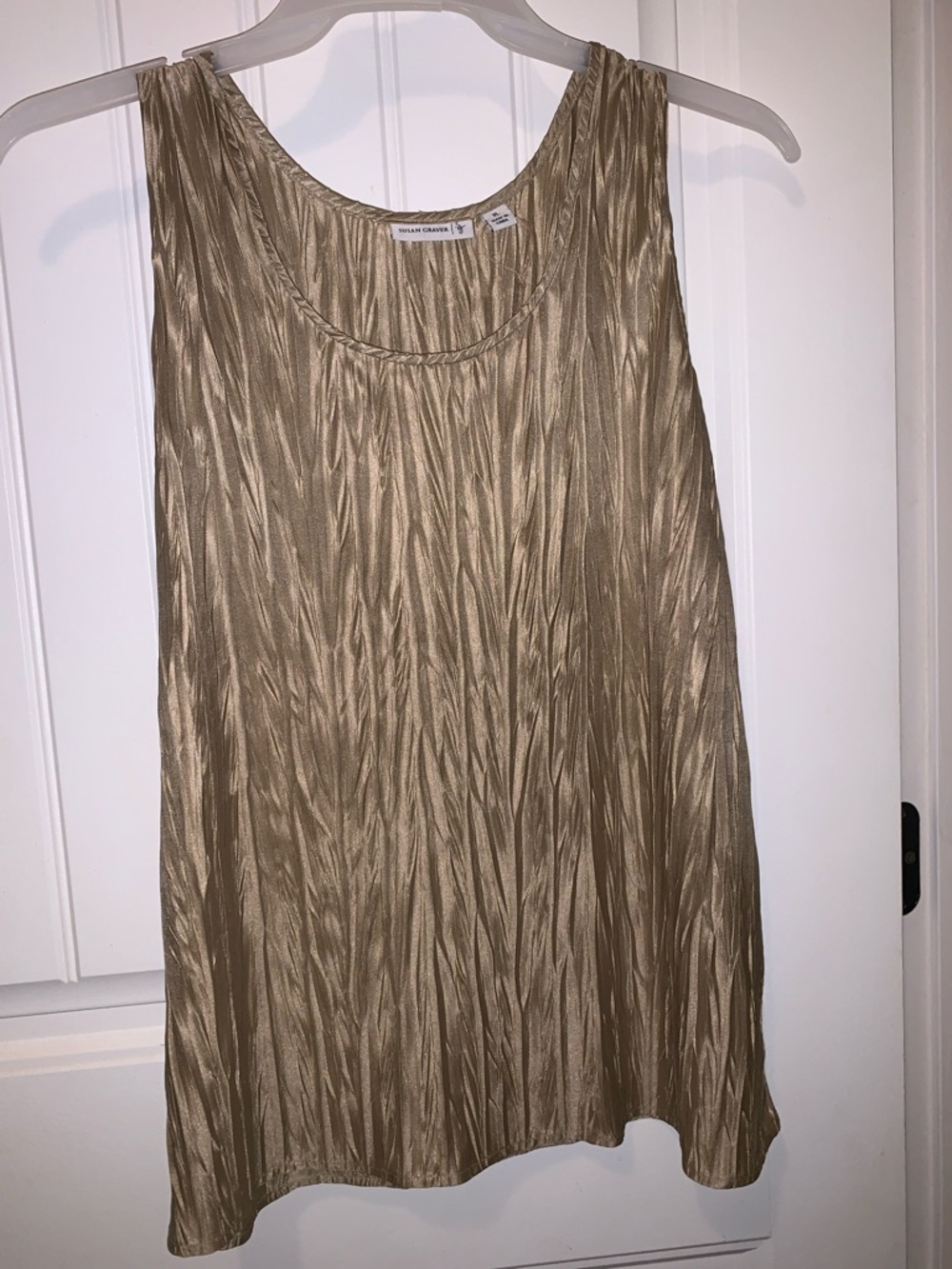 Susan Graver Metallic Pleated Blouse - Gold